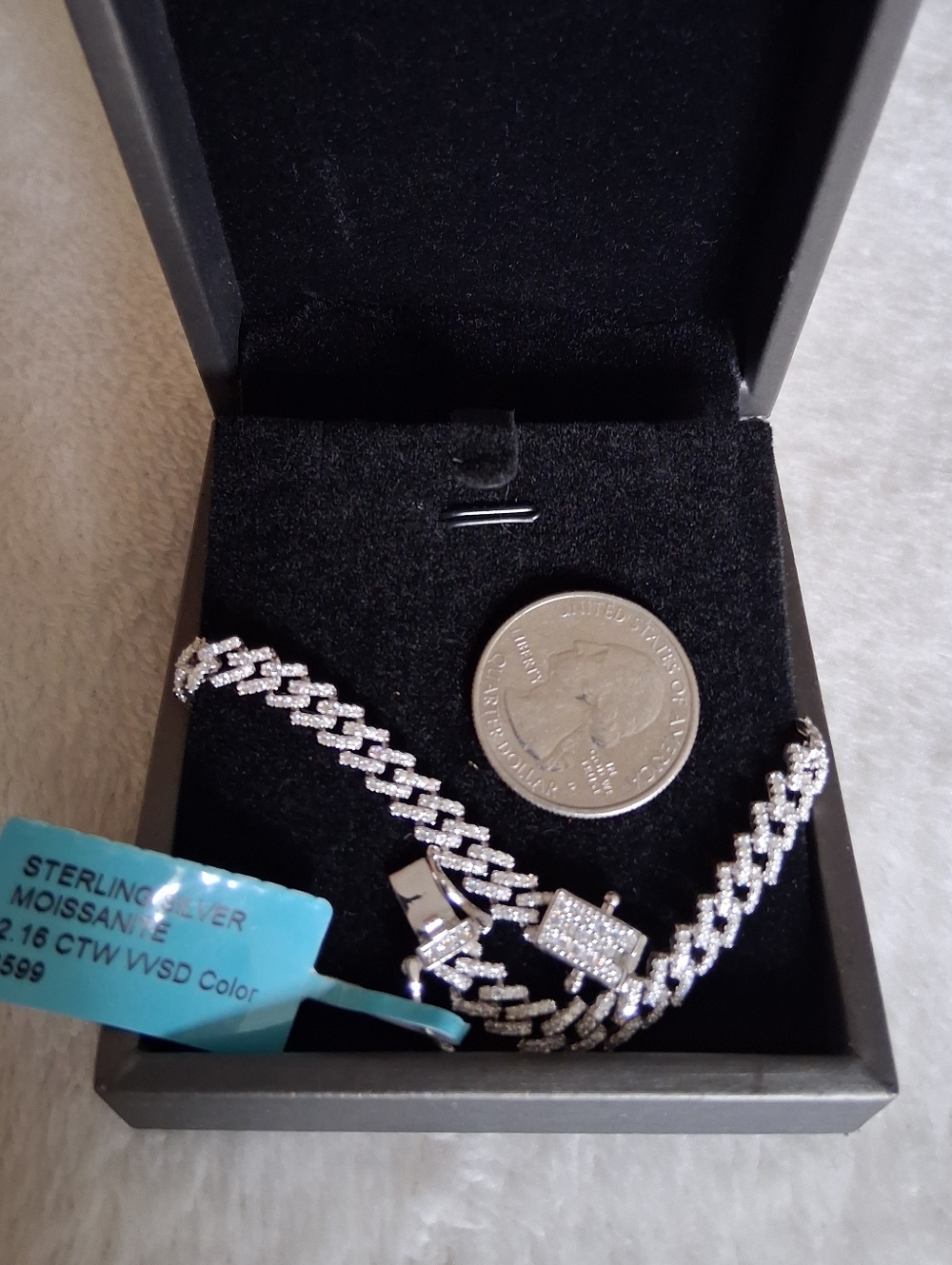 Moissanire Diamond Italian Made Monaco Bracelet 7.5" Solid 925 Sterling Silver